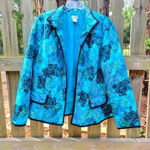 Kim Rodgers Signature Blue and Black Boho Print Quilted Jacket, Sz XL